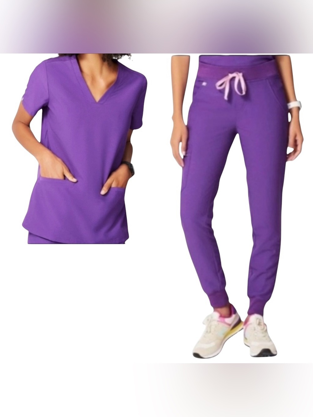 💜FIGS Set of both Small Ultra Violet Casma Scrub Top NWT & Zamora pants EUC - Picture 13 of 14